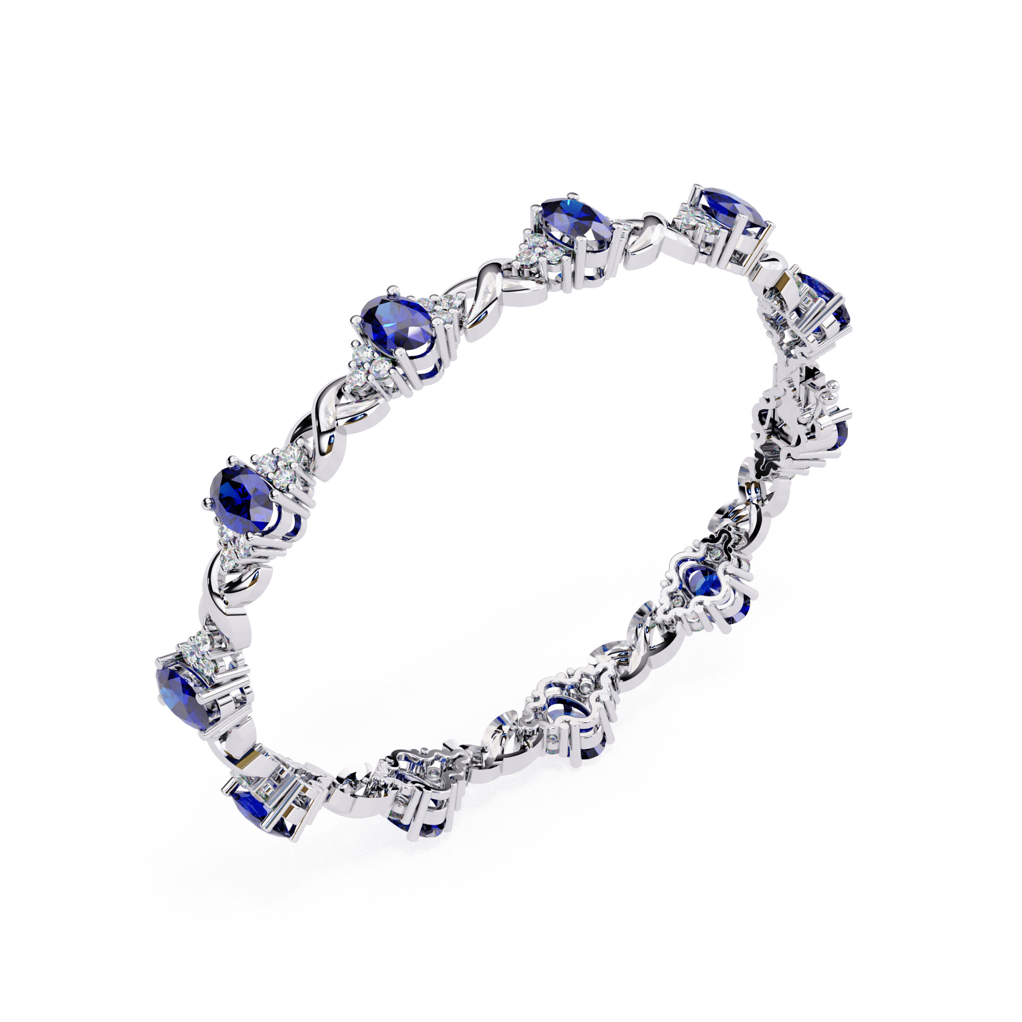Blue oval diamond cut bracelet