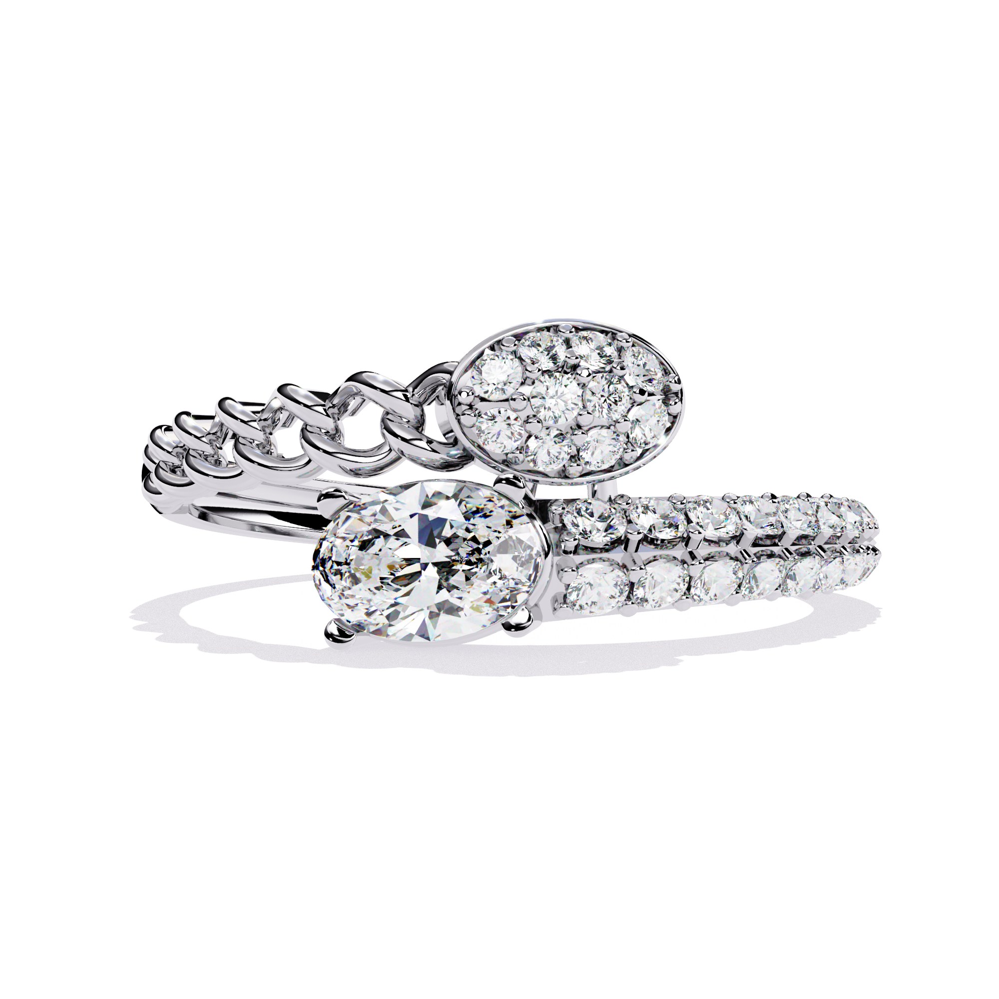  Diamond Oval Solitaire & Pavé Chain Statement Ring