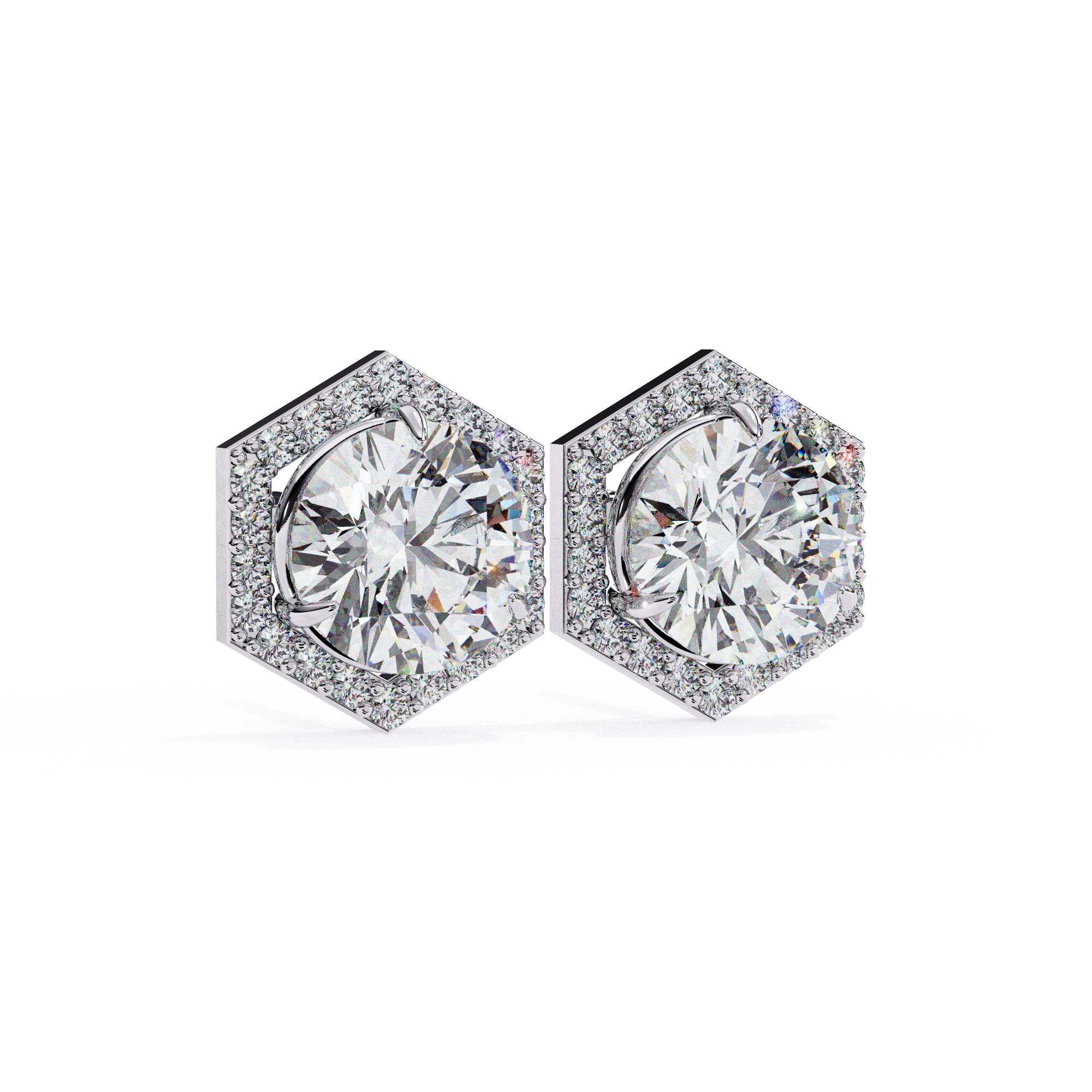 Hexagon halo diamond earring