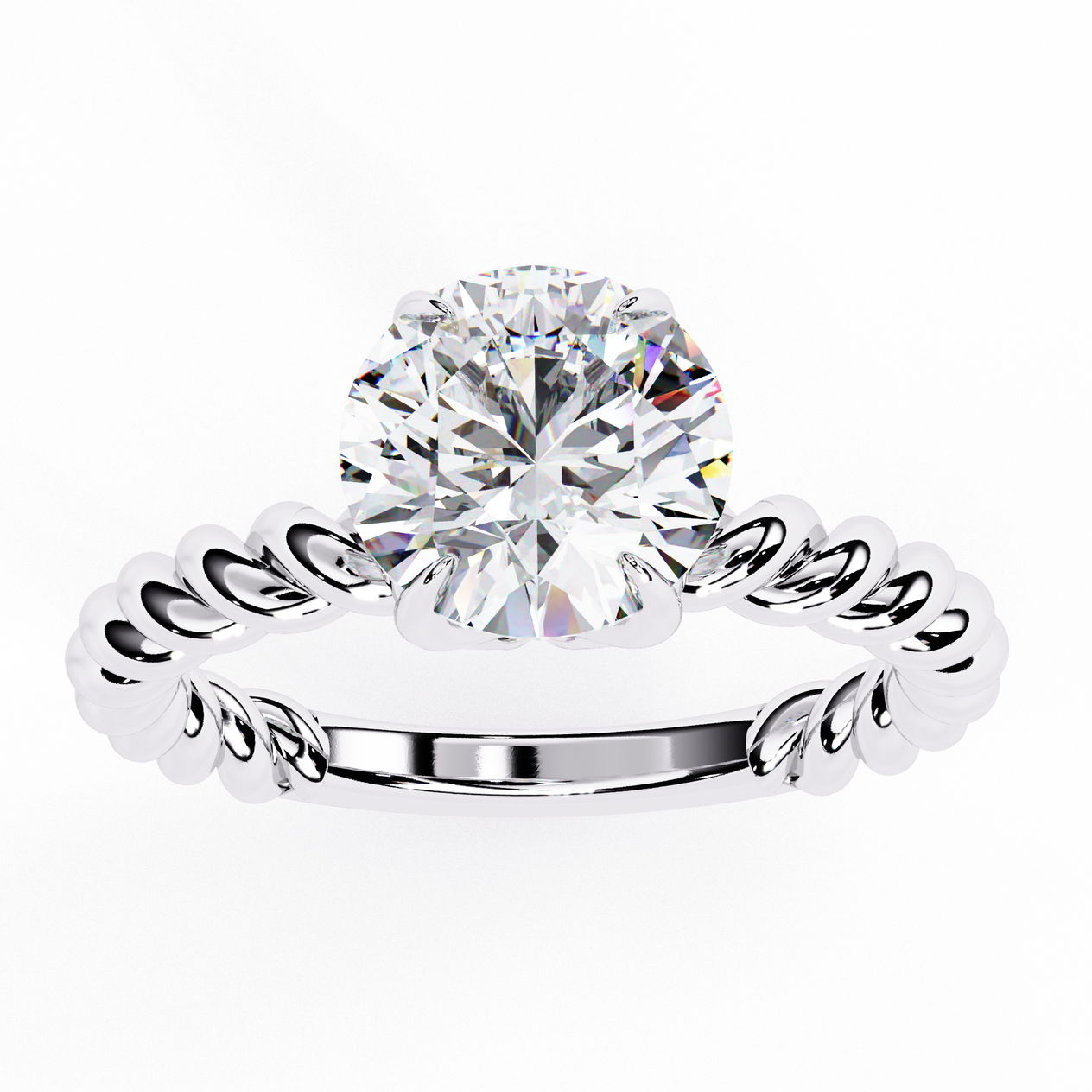 Round Solitaire with Rope Band Engagement Ring